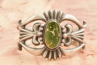 Genuine Royston Turquoise Sandcast Sterling Silver Navajo Bracelet